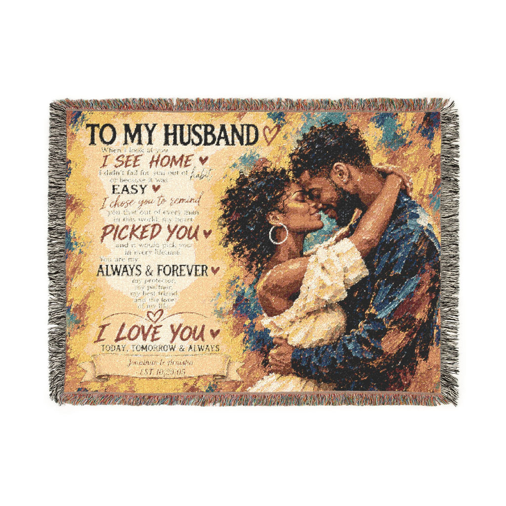 To My Husband Personalized Woven Blanket