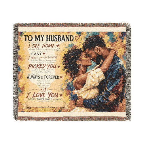 To My Husband Personalized Woven Blanket