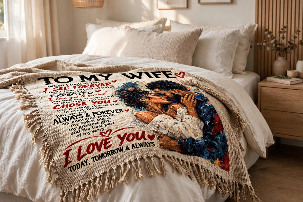 To My Wife Blanket - Personalized Woven Keepsake Blanket