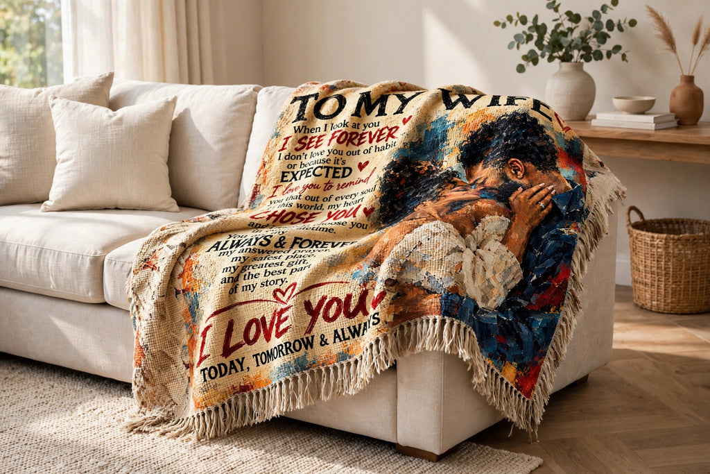 To My Wife Blanket - Personalized Woven Keepsake Blanket