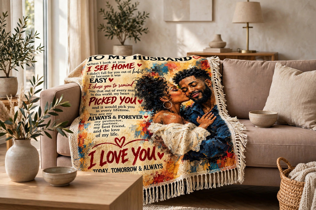 To My Husband Blanket - Personalized Woven Keepsake Blanket