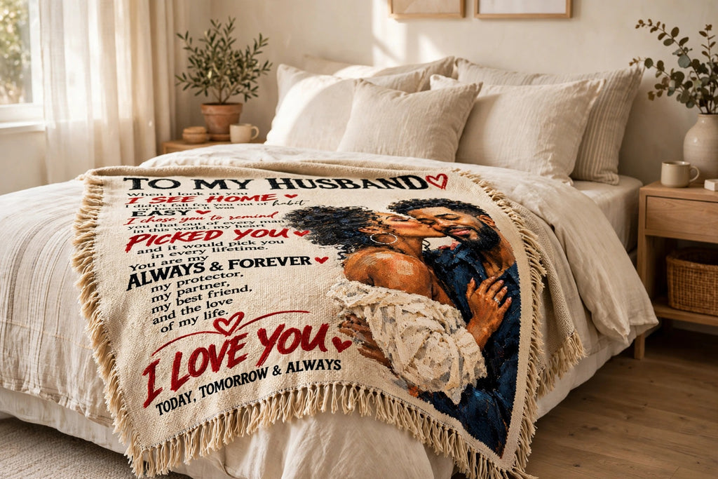 To My Husband Blanket - Personalized Woven Keepsake Blanket