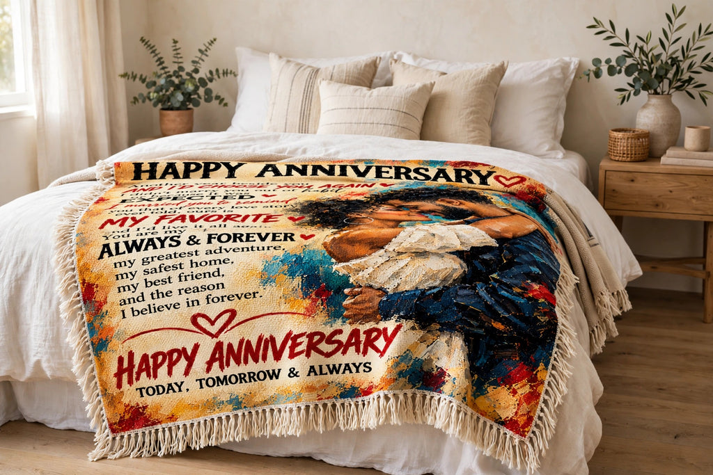 Happy Anniversary Blanket - Personalized Woven Keepsake Blanket
