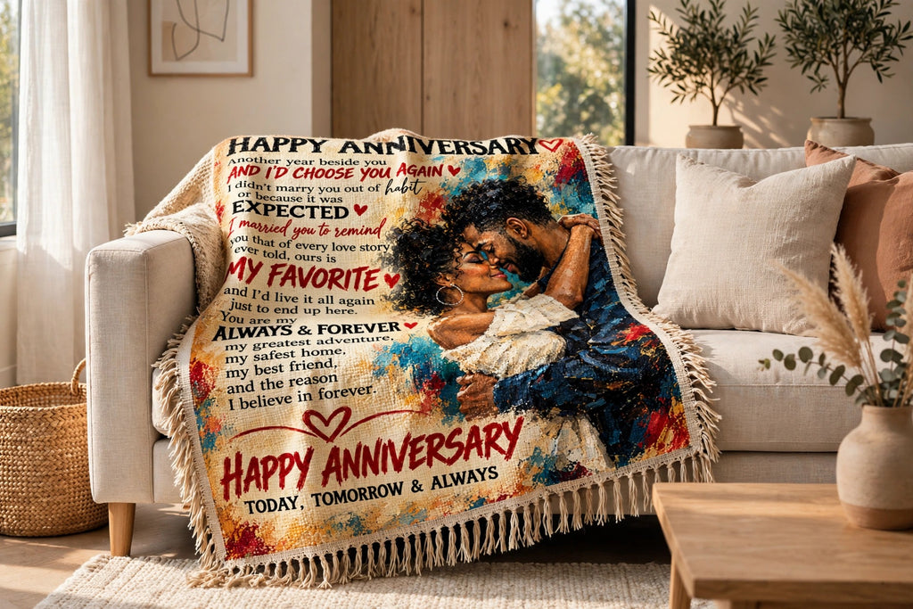 Happy Anniversary Blanket - Personalized Woven Keepsake Blanket
